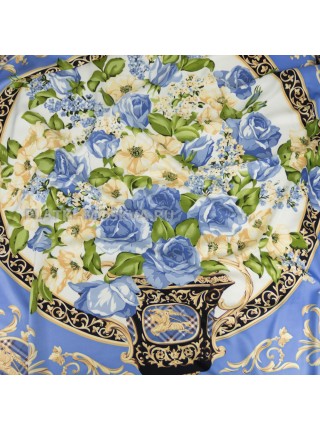 Платок Burberry шелковый голубой "Цветы" 1350-140