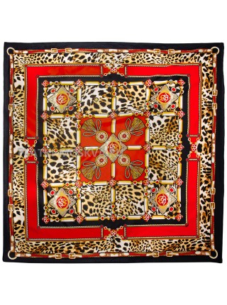 Платок Dior шелковый красный "Leopard" 2151-140