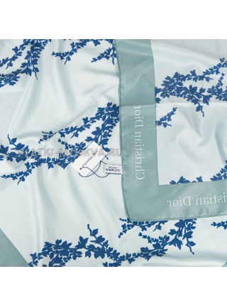 Платок Dior шелковый голубой с бирюзовым "Leaves" 3948