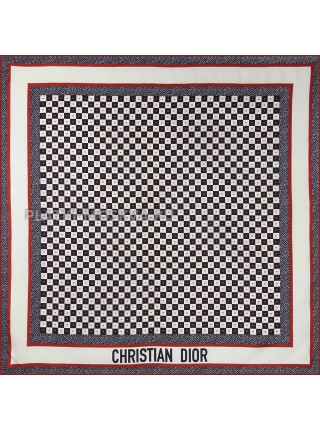 Платок Dior шелковый белый с красным "Chess" 1494-90