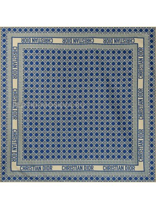 Платок Dior шелковый синий с бежевым "Squares" 1491-90