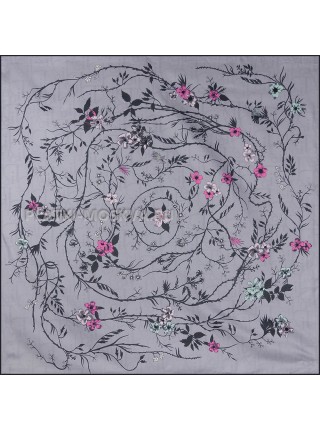 Платок Dior шелковый двухсторонний серый "Flora" 2709-90