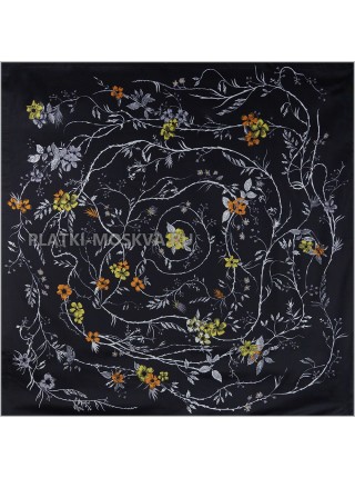 Платок Dior шелковый двухсторонний черный "Flora" 2710-90