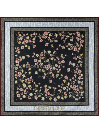 Платок Dior шелковый двухсторонний черный "Flowers" 2714-90