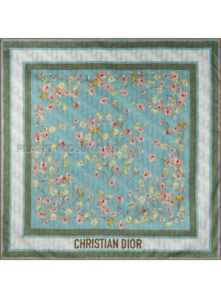 Платок Dior шелковый двухсторонний бирюзовый "Flowers" 2715-90