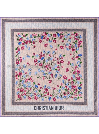 Платок Dior шелковый двухсторонний розовый "Flowers" 2717-90