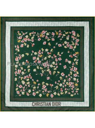 Платок Dior шелковый двухсторонний зеленый "Flowers" 2718-90