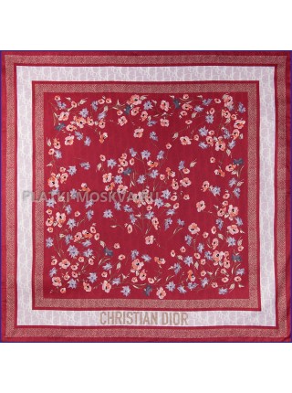 Платок Dior шелковый двухсторонний красный "Flowers" 2719-90