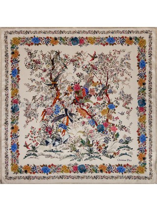 Платок Christian Dior шелковый бежевый "Birds" 1595-90