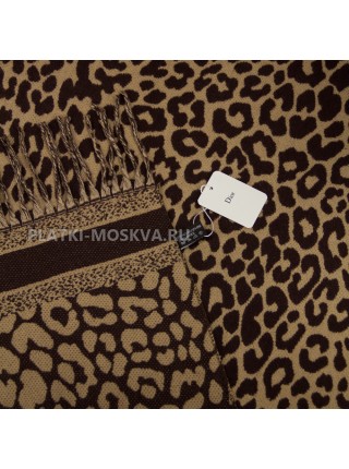 Палантин Dior кашемировый коричневый "Leopard" 2410