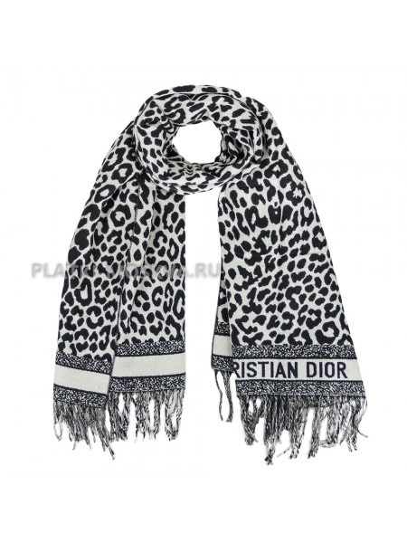 Палантин Dior кашемировый белый с черным "Leopard" 2411