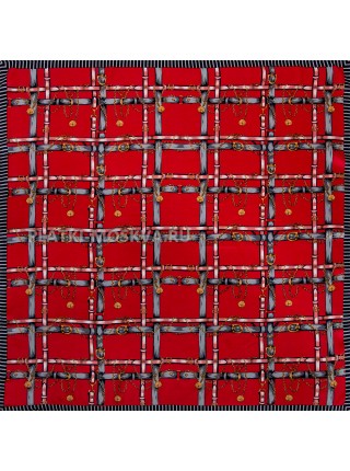 Платок Fendi шелковый красный "Belts" 3972