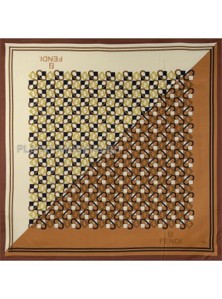 Платок Fendi шелковый коричневый двойной "Monogram" 3161