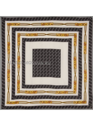 Платок Fendi шелковый белый с серым "Цепи" 3134