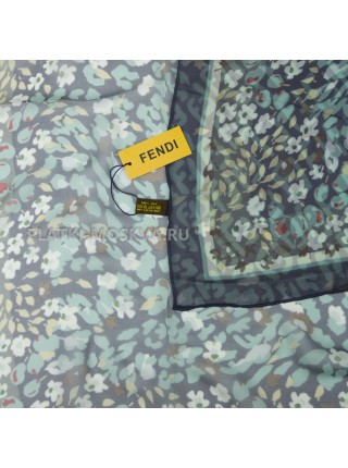 Платок Fendi шелковый бирюзовый "Flowers" 4316