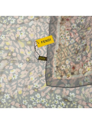 Платок Fendi шелковый серый с розовым "Flowers" 4317