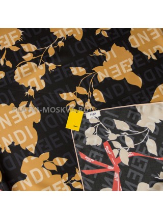 Платок Fendi шелковый черный с бежевым "Flora" 2341-90