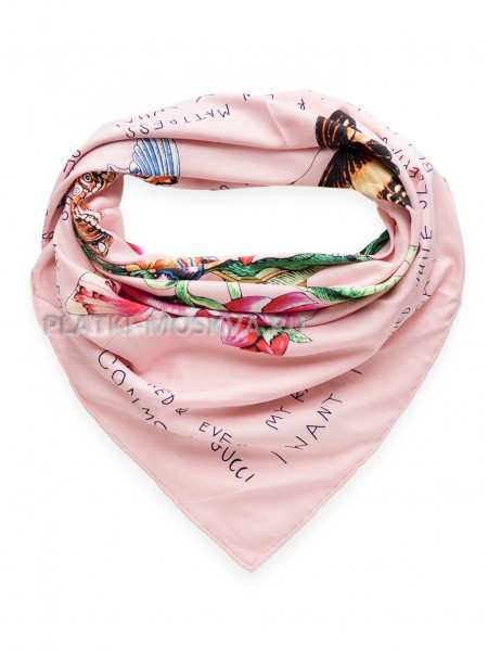Платок Gucci шелковый розовый "Флора" 1712-140