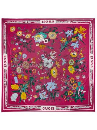 Платок Gucci шелковый фуксия "Flora" 2156-140