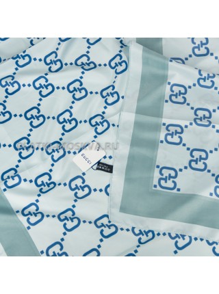 Платок Gucci шелковый голубой с бирюзовым "Logo" 3956