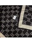 Платок Gucci шелковый черный с бежевым "Logo"