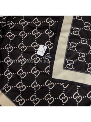 Платок Gucci шелковый черный с бежевым "Logo" 3957