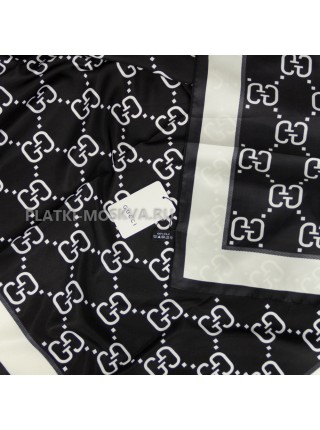 Платок Gucci шелковый черный с белым "Logo" 3959