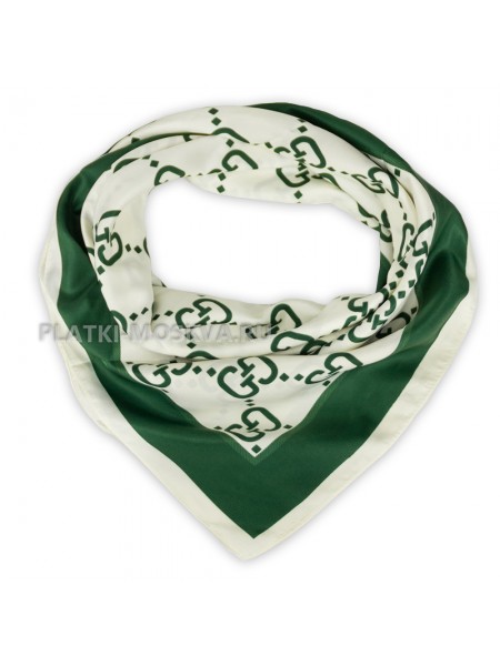 Платок Gucci шелковый белый с зеленым "Logo" 3960