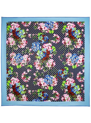 Платок Gucci шелковый синий "Flora" 2124-90