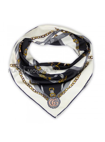 Платок Gucci шелковый черный с белым "Belts" 2185-90