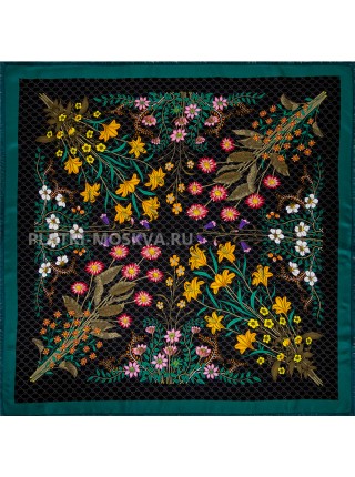 Платок Gucci шелковый зеленый "Flowers" 1596-90