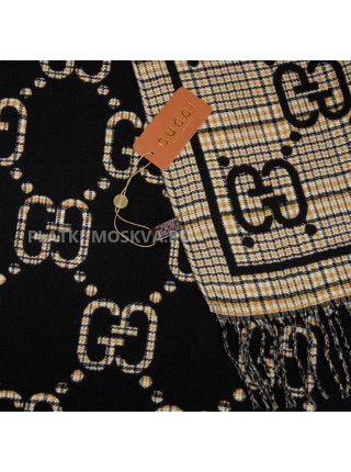 Палантин Gucci кашемировый черный с бежевым "Logo" 2407