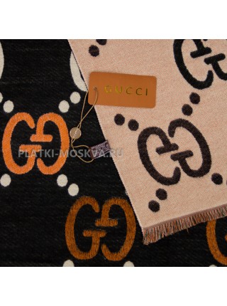 Палантин Gucci кашемировый черный с бежевым "Logo" 2508