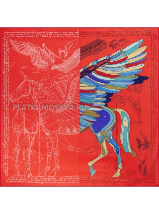 Платок Hermes шелковый красный "Pegas" 1631-140