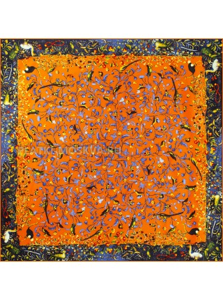 Платок Hermes шелковый оранжевый "Birds" 1650-140