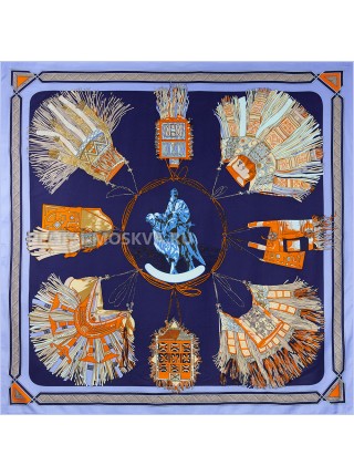Платок Hermes шелковый синий "Rouch" 1630-140
