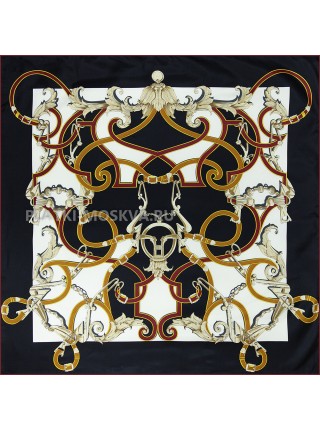 Платок Hermes шелковый черный "Belts" 1638-140