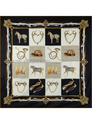 Платок Hermes шелковый черный "Fiera" 1644-140