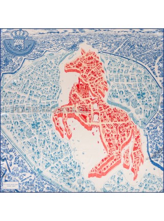 Платок Hermes шелковый бирюзовый с розовым "la Cite Cavaliere" 1684-90