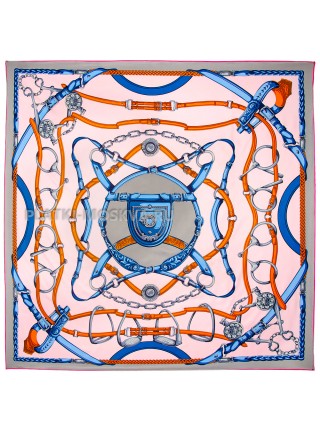 Платок Hermes шелковый розовый "Ремни и цепи" 2171-140