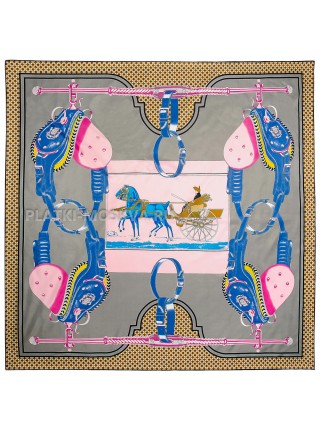 Платок Hermes шелковый серый с розовым "de Route" 2173-140
