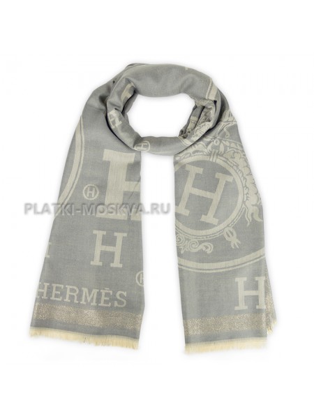 Палантин Hermes кашемировый серый с люрексом 2446