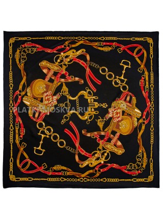 Платок Hermes шелковый черный "Ремни и цепи" 2186-90