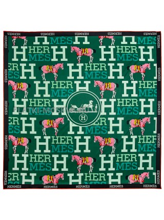 Платок Hermes шелковый зеленый "Words" 2113-90