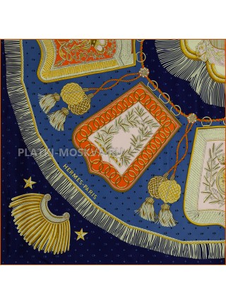 Платок Hermes шелковый синий «Кисточки» 1462-90