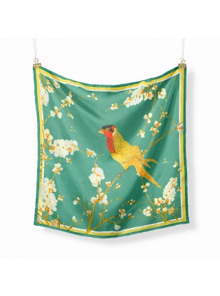 Платок Hermes шелковый шейный бирюзовый "Китайский стиль: Пятицветный попугай"