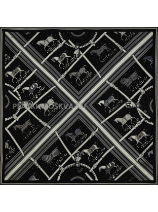 Платок Hermes шелковый черный с белым «Тур де Франс» 1899-140