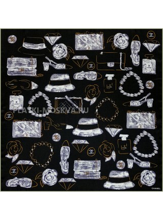 Платок Chanel шелковый черный "Shopping" 2313-90