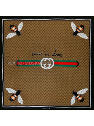 Платок Gucci шелковый коричневый "Blind for Love" 2310-90
