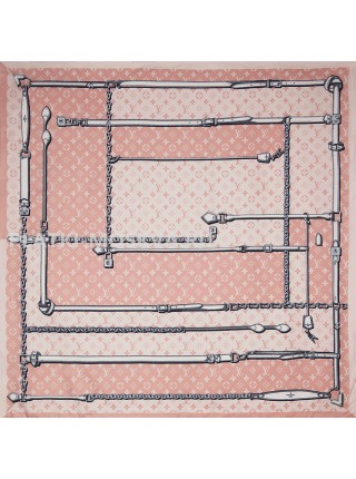 Платок брендовый шелковый розовый с ремнями 037